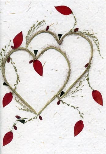 Valentine's Day Wedding Anniversary Greeting Card - Heart Note Card - Handmade Greeting Card with Real Pressed Flower Petals Etc.