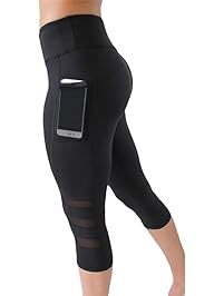 Luxsea Women's Black Fitness Shorts Workout Gym Mesh Leggings Shorts Hollow Net Yarn Splicing Shorts Pocket