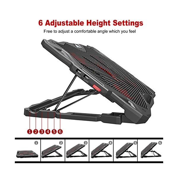 Pccooler-Laptop-Cooling-Pad-Laptop-Cooler-with-5-Quiet-BlueLED-Fans-for-12-173-Inch-Laptop-Dual-USB-20-Ports-Portable-6-Angle-Adjustable-Laptop-Stand-for-Gaming-Laptop Pccooler Laptop Cooling Pad, Laptop Cooler with 5 Quiet Red LED Fans for 12-17.3 Inch Laptop, Dual USB 2.0 Ports…
