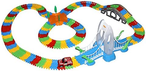 Childrens Fun Car Flexible Variable Track Set 257 PCS with Bridge & Tree Toy