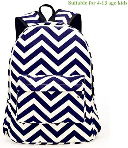 FXTXYMX 15.75 Inch Deep Blue Striped Canvas Backpack Purse for Little Girls