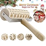 Wooden Christmas Embossing Pattern Rolling Pin, Laser Engraved Pastry Pizza Baking Roller Pin for Christmas Cookies Baking Non Stick (Christmas Tree)