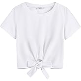 Arshiner Girls Short Sleeve Shirts Tie Knot Front Tops T Shirts for Kids Crewneck Cute Casual Tie Dye Tee Blouse