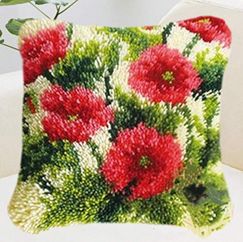 SHANGHh 3D Pillow Latch Hook Embroidery Kits DIY Pillow Materials Package Crocheting Rug Yarn Cushion Embroidery Set fit for Beginners Embroidery Kit Pillowcase Cushion (Flower B)