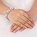 EVER FAITH Austrian Crystal Bridal Simulated Pearl Flower Leaf Bracelet Clear Silver-Tone