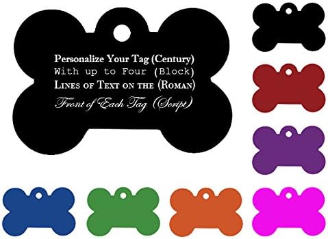 eXtreme Dog Custom Engraved Bone Shaped Pet ID Tags for Dogs and Puppies - 7 Colors and 4 Fonts to Personalize Your Dog ID Tags - Black ID Tag - Front and Back Sides Up to 4 Lines Each