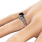 925 Sterling Silver Black Agate Jade Cocktail Ring Square Cut Diamond Ring Women's Vintage Unique Eternal Commitment Ring Engagement Party Jewelry-Making-Patterns