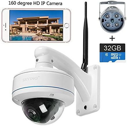HD Panoramic IP Camera waterproof outdoor WIFI Camera 1080P 160 degrees wide angle POE Surveillance Camera (White with 32G Card)