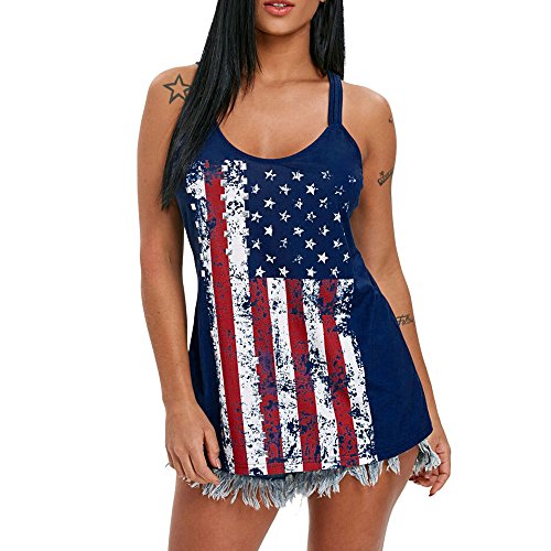 Gibobby Women Casual American Flag Vest Sleeveless T-Shirt Hollow Out Top Tanks