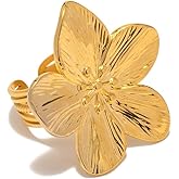 Gold Big Flower Open Ring for Women Stainless Steel Adjustable Flower Statement Ring Jewelry Trendy Floral Statement Ring Bohemian Elegant Band Ring