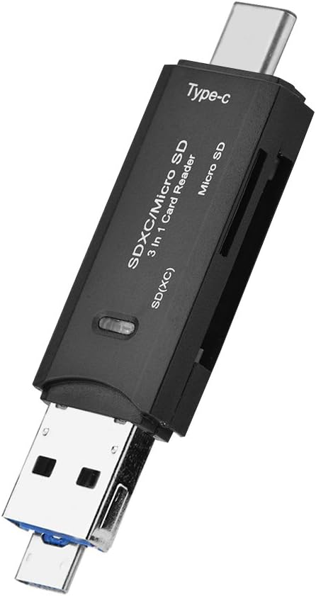 3 in 1 Memory Card Reader, USB3.1 USB C Multifunction Card Reader, USB C + USB + Micro USB Interface, Support SD/Micro SD