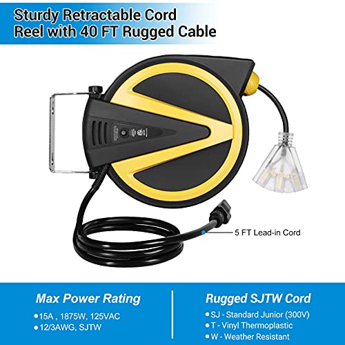 DEWENWILS Retractable Extension Cord Reel, 40 FT Electric Cord Reel
