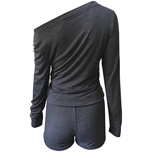 TYFeng Women's Casual One Off Shoulder Long Sleeve Plain Jumpsuit One Piece Rompers (Gray, M)