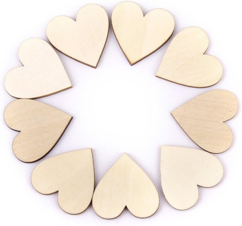 Shoppingmoon 50pcs 50mm Heart Shape Wood Slices Log Discs DIY Wood Craft Decoration