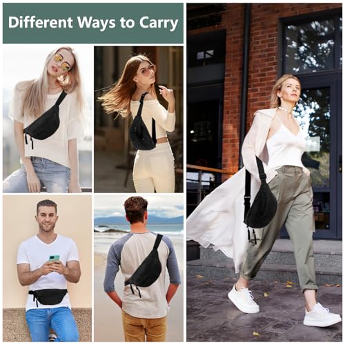Maxmoc Bum Bag Corduroy Crossbody Bag Shoulder Bag for Men and Women | Black Fashionable Belt Bag with Shoulder Strap Adjustable for Outdoor Sports, Travel, School, Work