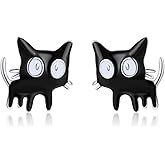 SLUYNZ Sterling Silver Small Cat Studs Earrings for Women Teens Black Cat Earrings Studs Small Kitten Earrings Cat Gift for Cat Lovers