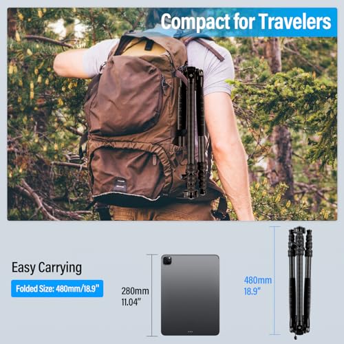SIRUI Traveler 7C Carbon Fibre Tripod for Camera, 65" Portable Travel Tripod and Monopod with 360° Panoramic Ball Head, Compact Tripod with Extendable Centre Column for DSLR, Camcorder, Max Load 8kg