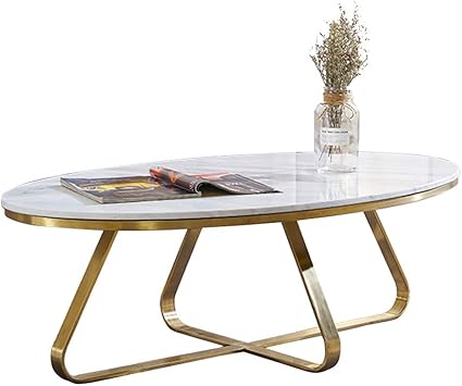 Modern Coffee Table For Living Room Furniture Oval Marble Side Table Occasional Stand Tea Table For Living Room Home And Office Golden Frame Amazon Co Uk Kitchen Home