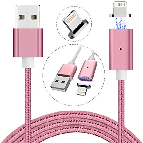 Magnetic Charging Cable for iPhone, Lightning USB Magnet Charger Apple Charge Cord Accessories for  iPhone 5 5S 6 6S Plus 7 7Plus 8 X iPod iPad (Rose Gold- Nylon)