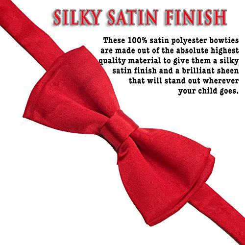 Bow Tie For Kids - Stylish Pre Tied Bow Ties for Boys and Girls - Adjustable Length by FOREER (Red) - Thumbnail 4