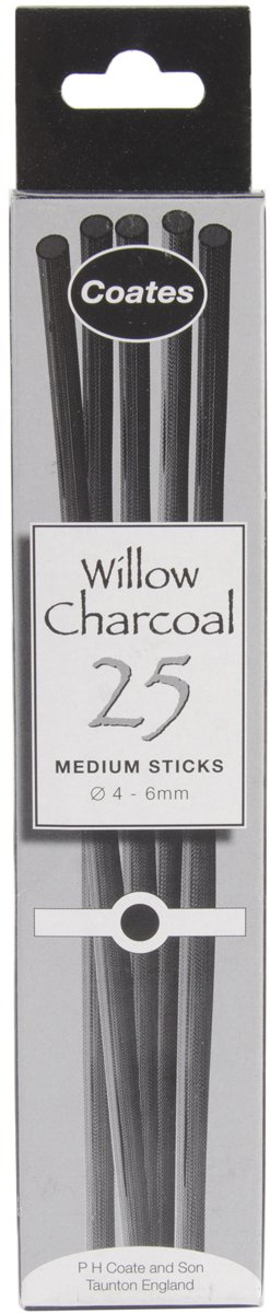 Coates 2-3 mm Diameter Thin Willow Charcoal, Pack of 25, Black