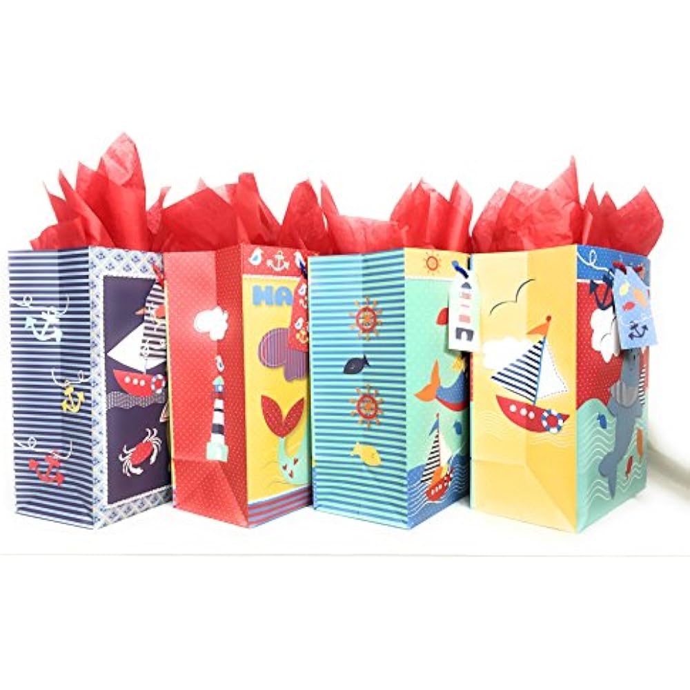 Nautical Gift Bags + Tissue Paper (4 Large Paper, Sailor ...