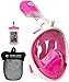 HELLOYEE Full Face Snorkel Mask for Adults Kids Panoramic View Snorkeling Mask Free Breathing Anti-Fog Anti-Leak Design with Detachable Camera Mount (Pink, XS)