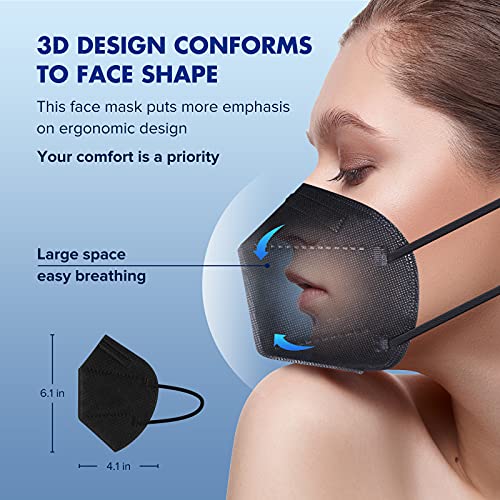 KN95 Black Face Masks 20pcs 5-Layer Cup Dust Masks Filtration Efficiency ≥95% Individually Packaged PM2.5 Particulate Respirators Breathable Face Mask