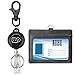Wisdompro ID Badge Holder with Retractable Keychain, 2-Sided PU Leather Pass Card Holder with 2 Card Slots and Badge Reel for Work, School, Metro, Bus, Access Card - Black, Horizontal