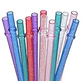 DAKOUFISH BPA-Free 12 Piece 11 Inch Reusable Clear Plastic Glitter Sparkle Drinking Straw Plus one Cleaning Brush（6color，11inch）
