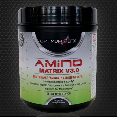 AMINO MATRIX V3.0 - 495g - Very High-Potency Essential Amino Acid Pre-Workout Powder Blend w/ Na-R-ALA - OPTIMUM EFX Sports nutrition (Green Apple)