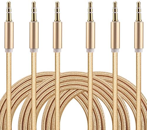 Aux Audio Cord 3.5mm – Gold Nylon Braided Male To Male Auxiliary Cable For Cars, Headphones, Computers &amp; More