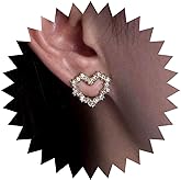 Yheakne Vintage Crystal Heart Earrings Rhinestone Heart Love Earrings Gold Cz Hollow Heart Earrings Cz Love Heart Stud Earrings Jewellery for Women