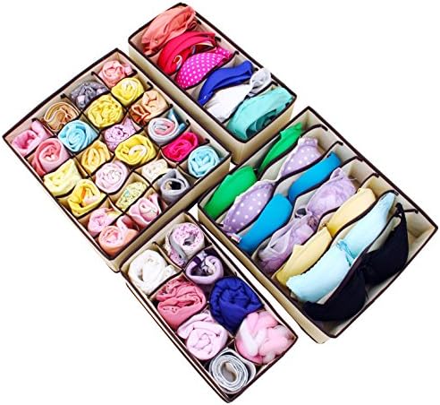 TIRSU Underwear Organizer Sock and Towel Storage Drawer Dividers Collapsible Storage Boxes Foldable Closet Organizers set of 4 LZ0002-01