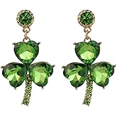 Shamrock Stud Earrings for Women – Green Crystal Heart Leaf St Patrick’s Day Jewelry，St Patricks Day Earrings for Women Rhinestone ﻿