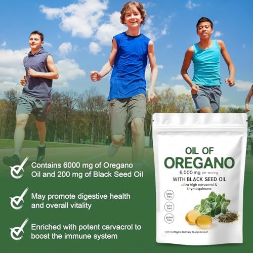 Oregano Oil with Black Seed Oil Capsules – 2-in-1 Formula for Immune Support – Plant-Based, Non-GMO Oil of Oregano Capsules (180 Softgels/1 Bag)