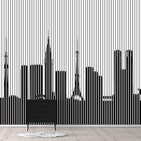 Wall Murals for Bedroom Abstract Black and White Building Removable Wallpaper Peel and Stick Wall Stickers - 66x96 inches