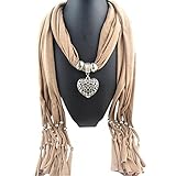Sunward Womens Elephant Water Drop Owl Heart Pendant Tassel Charm Jewelry Scarf (Khaki Heart)