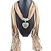 Sunward Womens Elephant Water Drop Owl Heart Pendant Tassel Charm Jewelry Scarf (Khaki Heart)