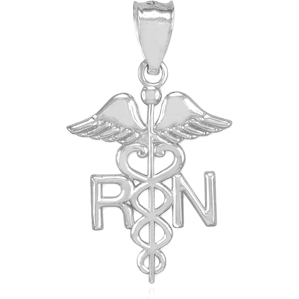 10k Rose Gold Caduceus RN Charm Pendant For Nurses - Registered Nurse Medical Jewelry, Polished Finish