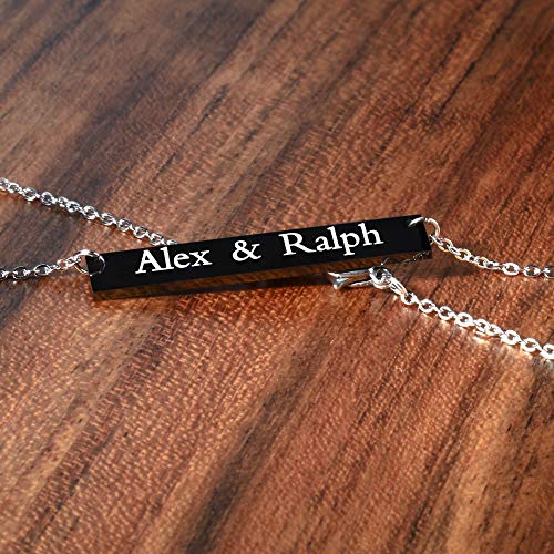 Caramel Sweet Life Personalized Stainless Steel Horizontal Bar Necklace Pendant 5 Colors with Chain (Black) - Thumbnail 3
