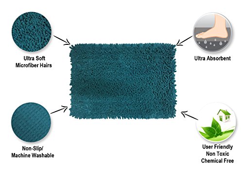 Raphael Rozen Elegant Bath Set of 2 Microfiber Shag Bath Mat, Non slip Backing, Ultra Soft, Extremely absorbent and Fast Drying. Durable, Easy Cleaning, Machine Washable. 5 Turquoise 21"x34"
