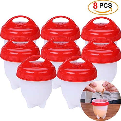 8 Pack Egg Cooker,Hard and Soft Maker,Non Stick Silicone Egg Cups,No Shell,Boiled,Poacher, Steamer, AS Seen on TV