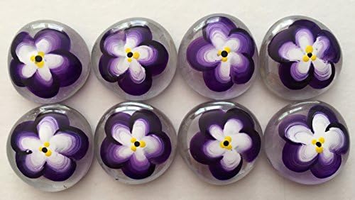 Jazzy Glass Gems, Hand Painted Set of 8, Party Supplies, Party Favor, Decoration, Purple Hawaiian Luau Flower