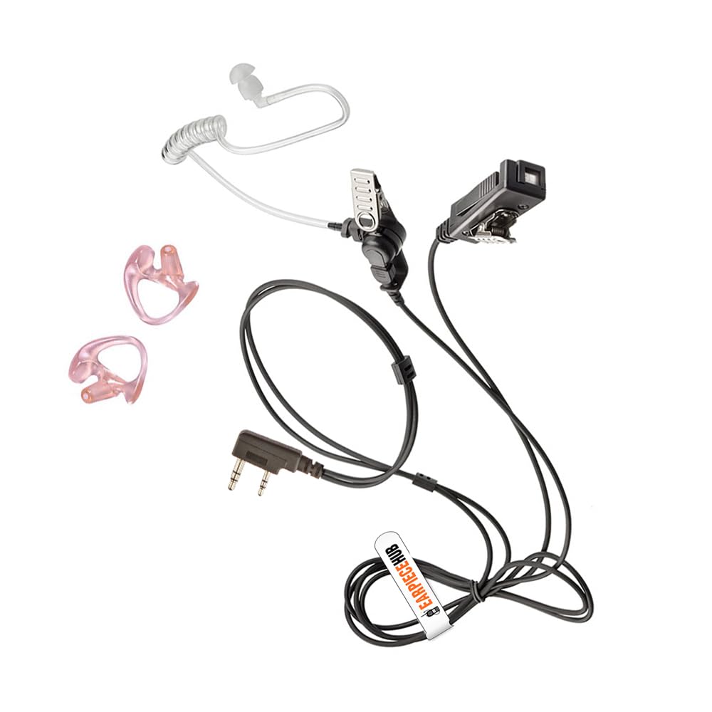 Surveillance Covert Air Acoustic Tube Walkie Talkie Earpiece Headset with Earmold and Palm PTT Microphone for Kenwood Baofeng Mitex 2 Pin Two Way Radio