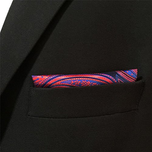 Shlax&Wing Blue Red Jacquard Woven Pocket Square For Men Paisley Hanky Wedding