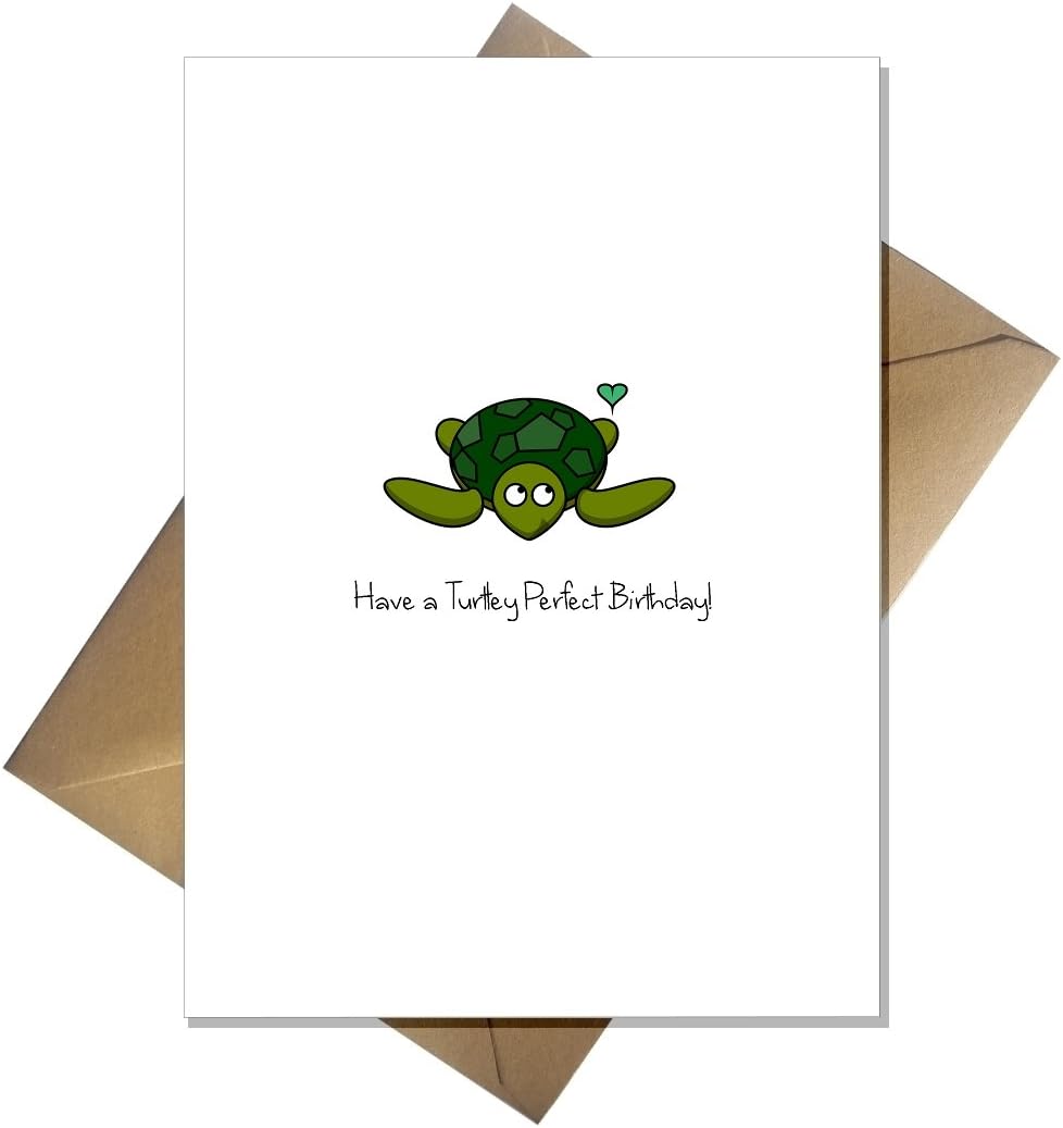 Cute Turtle Pun Birthday Card - Have a Turtle-y Perfect Birthday! Tortoise Terrapin, Green, A5