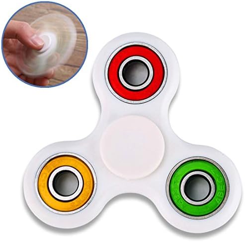 Tri Fidget Spinner Toy Bearing for Stress Anxiety Relief - Great ADD, ADHD and Autism Toys for Kids and Adults - Generally 2 min+ Spin Time (White)