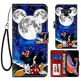 DISNEY COLLECTION Wallet Case for Samsung Note 9 Mickey and Minnie are Dating Pattern Design Magnetic Closure [Stand Feature] Folio Flip Cover with Card Holder and Wrist Strap Protective Cover
