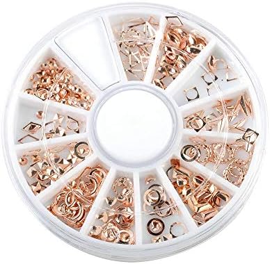 12 Shapes Metal 3D Nail Art Tips Decorations Studs Manicure Wheel Accessories (Colors - Rose Gold)